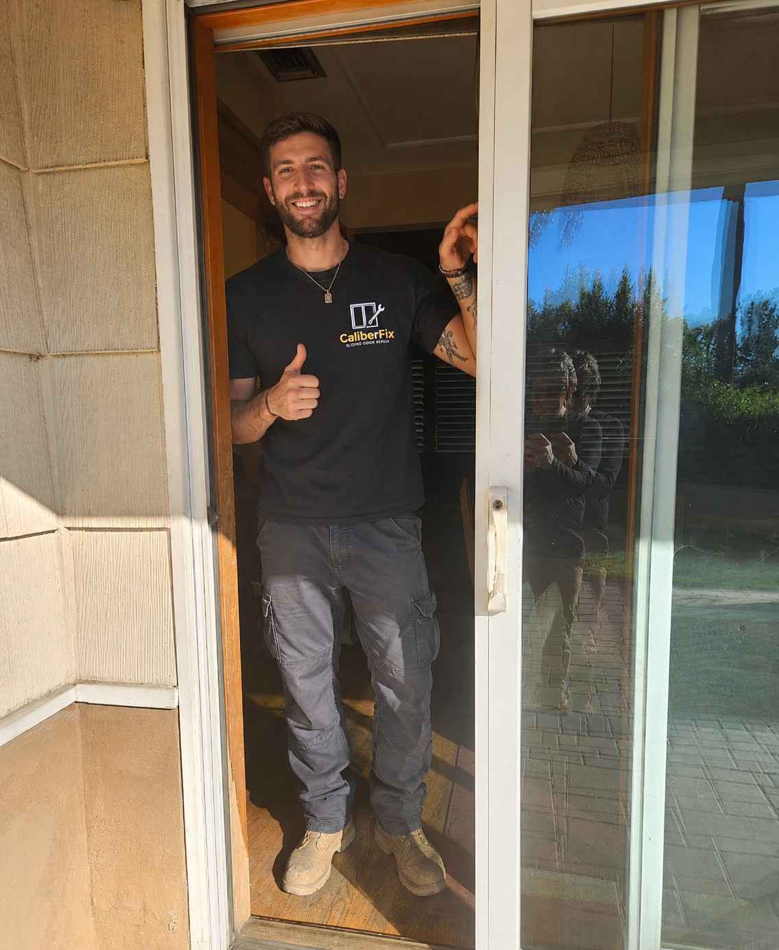 CaliberFix technician at a Jacksonville home sliding door